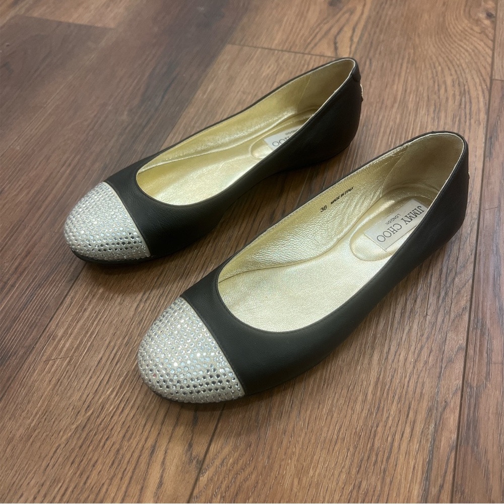 Jimmy Choo Flats Ballet Shoes Womens Black & Silver Women’s EU 36 US 5.5